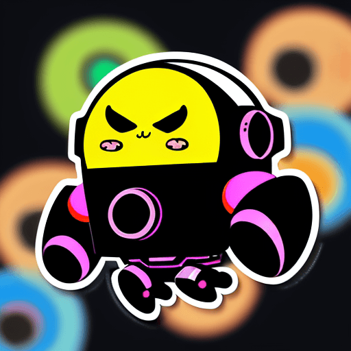 AI generated: Sticker type chibi cartoon character illustration, a humsn like robot face, posing jumping celebrati...