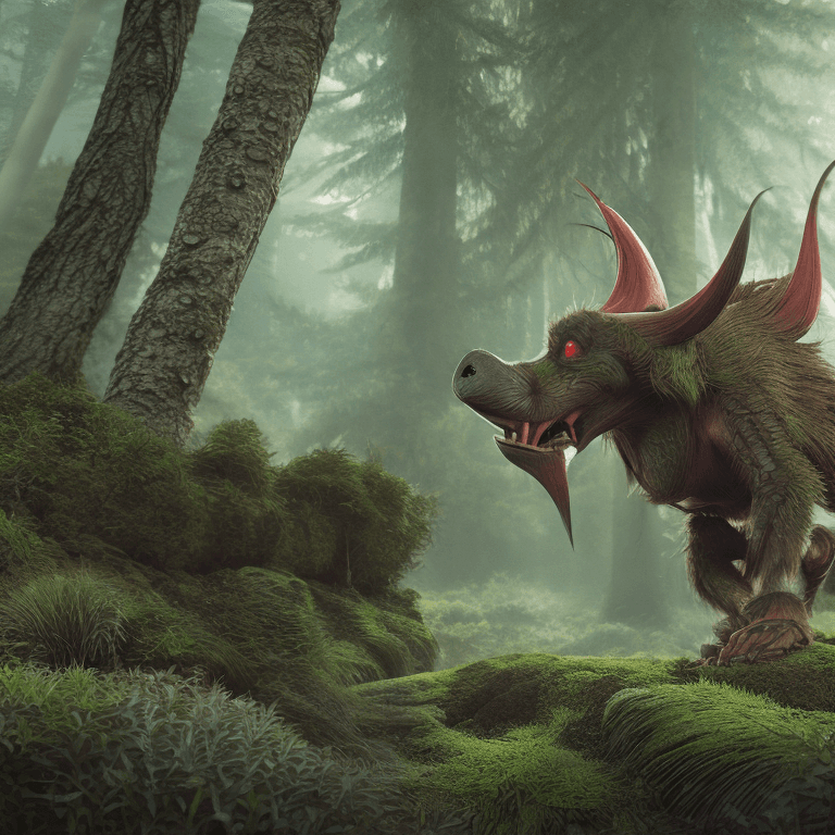 AI generated: 
illustration of a goblin, medieval beast, forest background, full length view, digital art, higlly ...