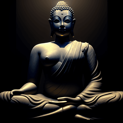 AI generated: Hyper realistic eye level studio photo of buddha full growth statue ,  straight view, indirect light...