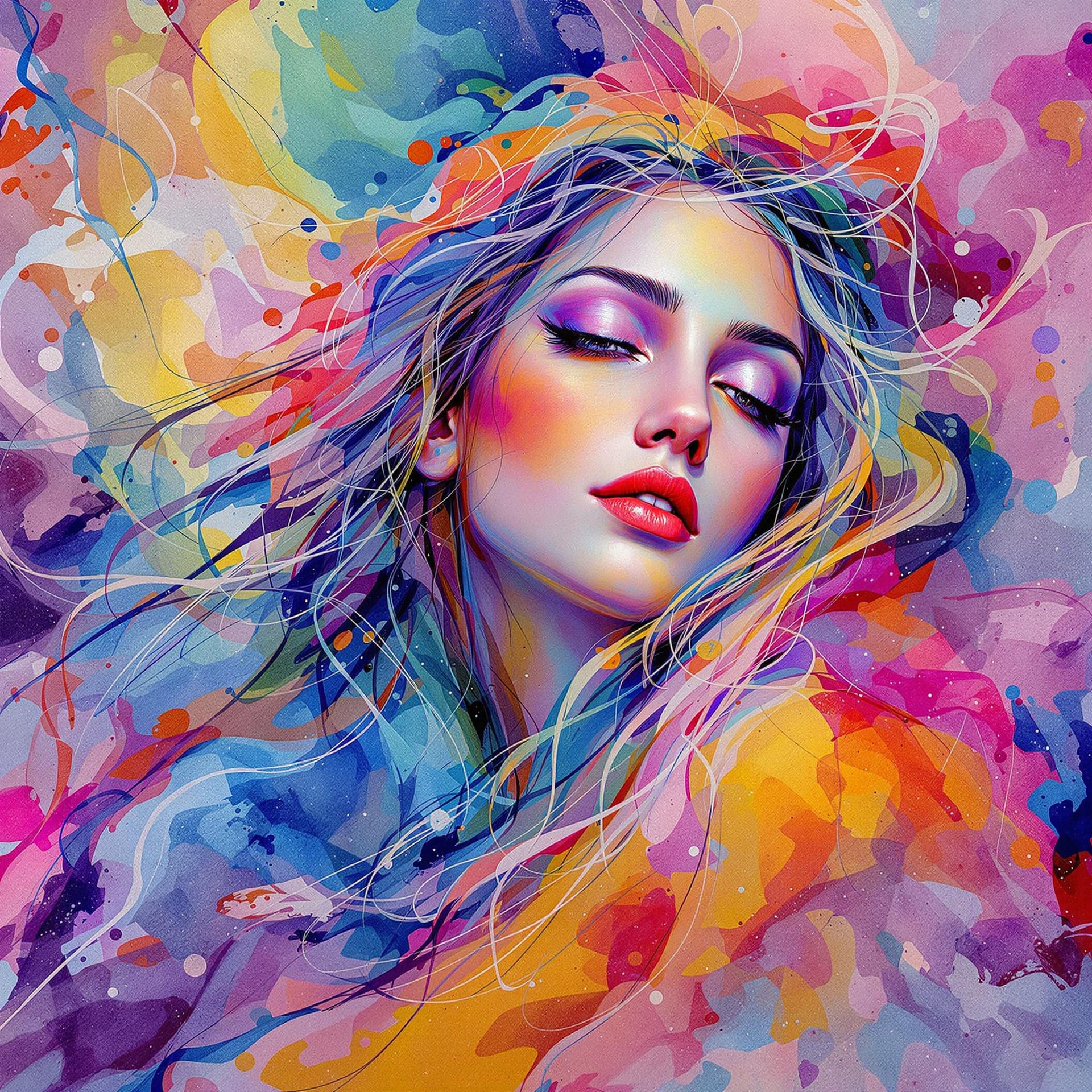 AI generated: An exquisite alcohol ink portrait of SANTA MARIA FRANCESCA, featuring a multitude of vibrant colors ...