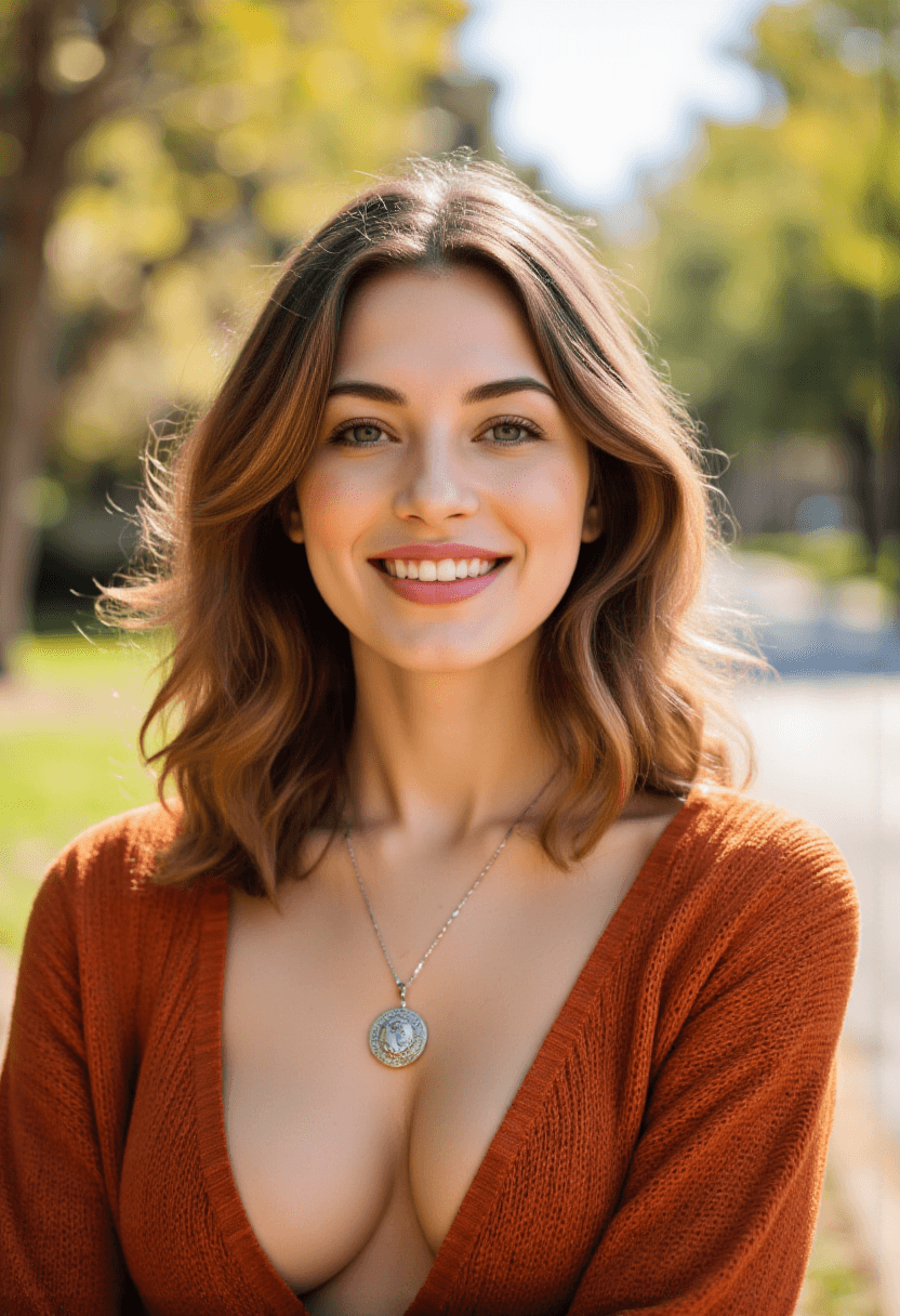 AI generated: A naturally beautiful young college woman exudes charm and elegance on a bright and sunny campus day...