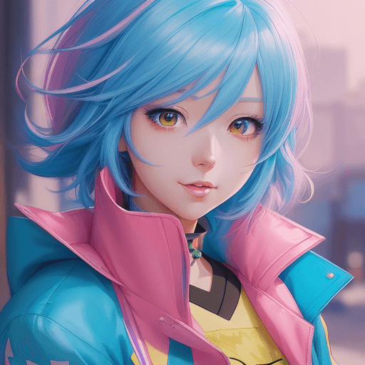 AI generated: a girl with a bright hair and a blue jacket looks at the camera, inspired by Yuumei, digital anime a...