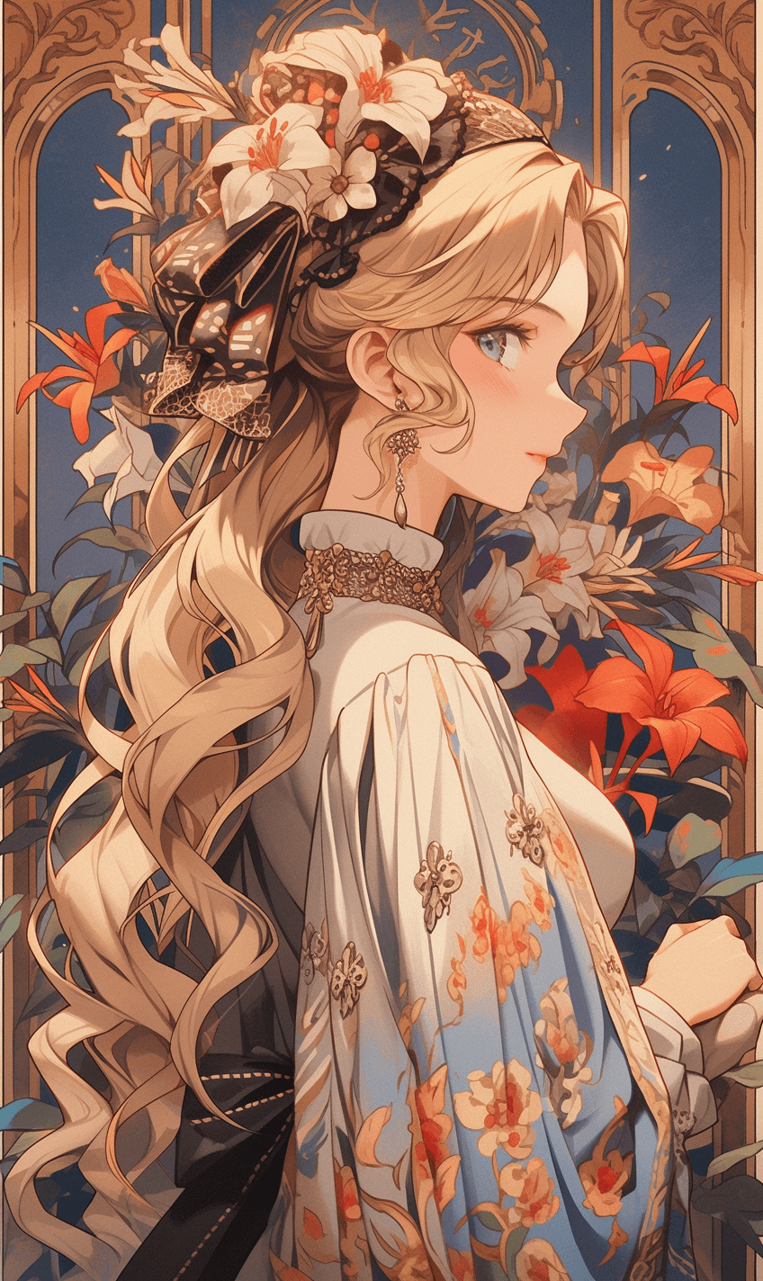 AI generated: anime portrait wallpaper, in the style of art nouveau-inspired illustrations, detailed perfection --...