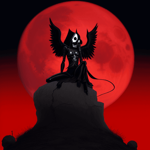 AI generated: death sitting on top of the world whit red moon
