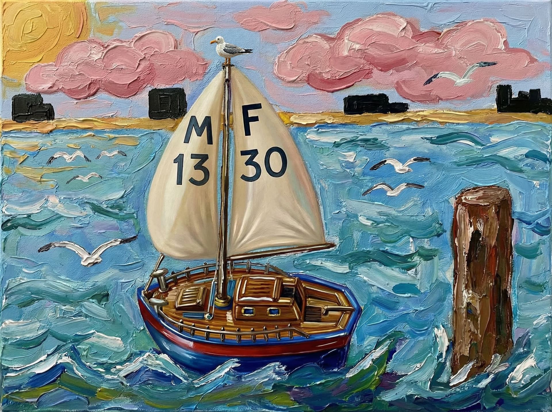 AI generated: make the boat more polished and painted by a master