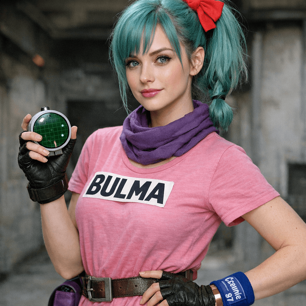 AI generated: generate bulma form dragon ball z like a real life person