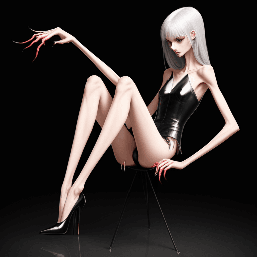 AI generated: ultra skinny girl with long black curved  claws, in high heels 