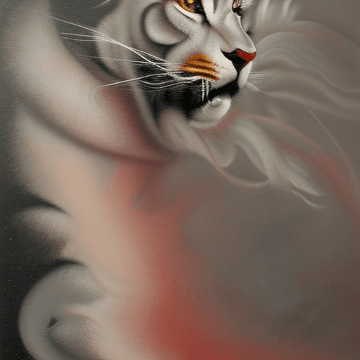 AI generated: portrait of a large cat covered in cloud of smoke, whirlwind, red highlight colors, black fur, majes...
