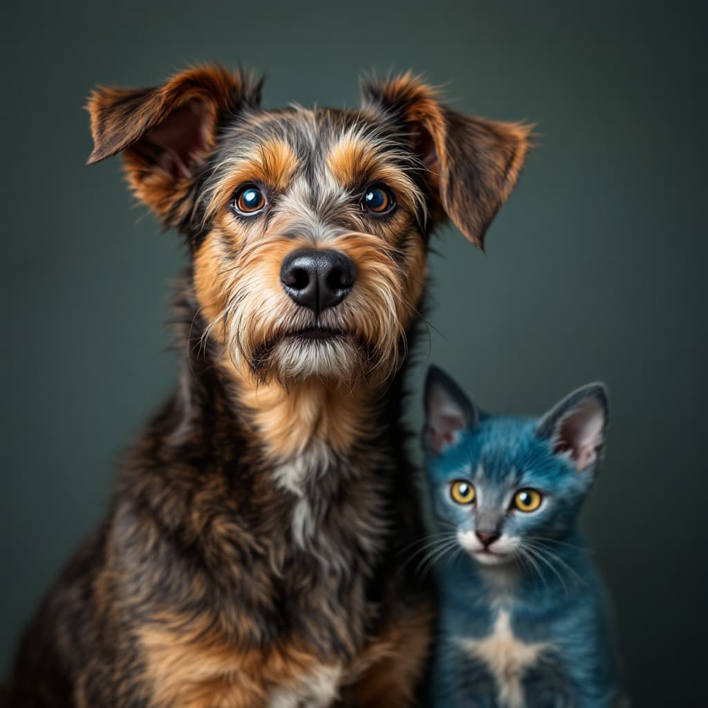 AI generated: Genera una foto de un perro realista haciendo un gesto muy cómico, acompañado al lado por una perrit...