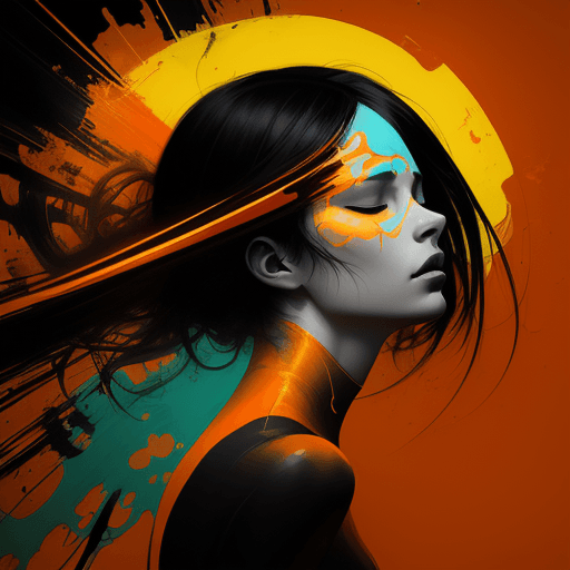 AI generated: A yellow woman with closed eyes, in the style of Jarek Kubicki, orange background, neon lights, surr...