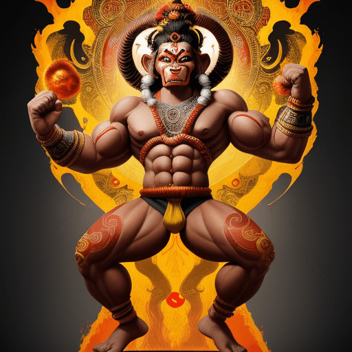 AI generated:  full body of Thai Hanuman inspired by the Hanuman character from Thai Khon mask art, big muscle, st...