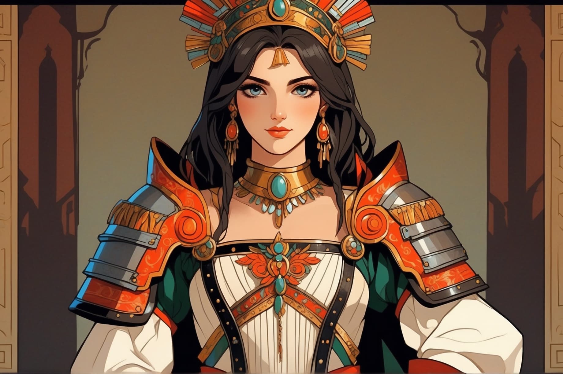 AI generated: A captivating Bulgarian princess, with porcelain skin and sapphire eyes, adorned in intricately desi...