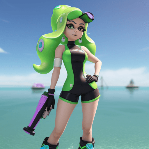 AI generated: Marina from Splatoon 2 in Pearl's gear, 3d, Perfect body, HD