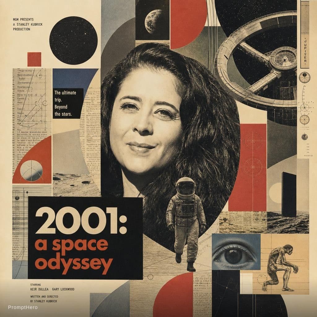 AI generated: A mid-century modern collage, made of random shapes from fashion and science magazines and text book...
