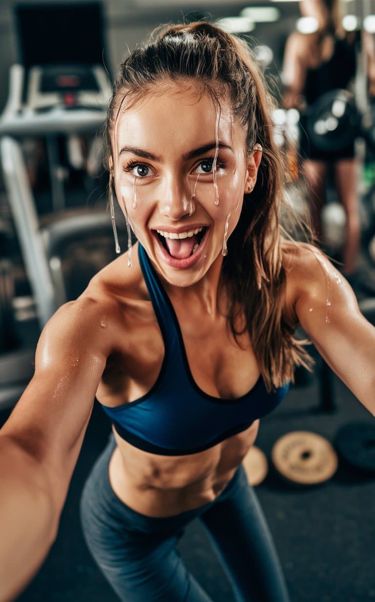 AI generated: selfie of a girl at a gym