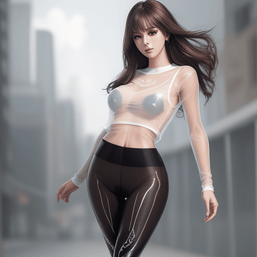 AI generated: very beautiful girl in transparent leggings, transparent  short top, charismatic personality, profes...
