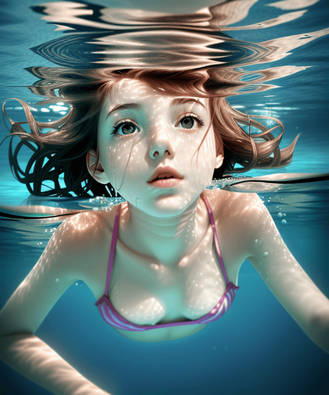 AI generated: girl realisitc style laying horizontally under water facing upward 