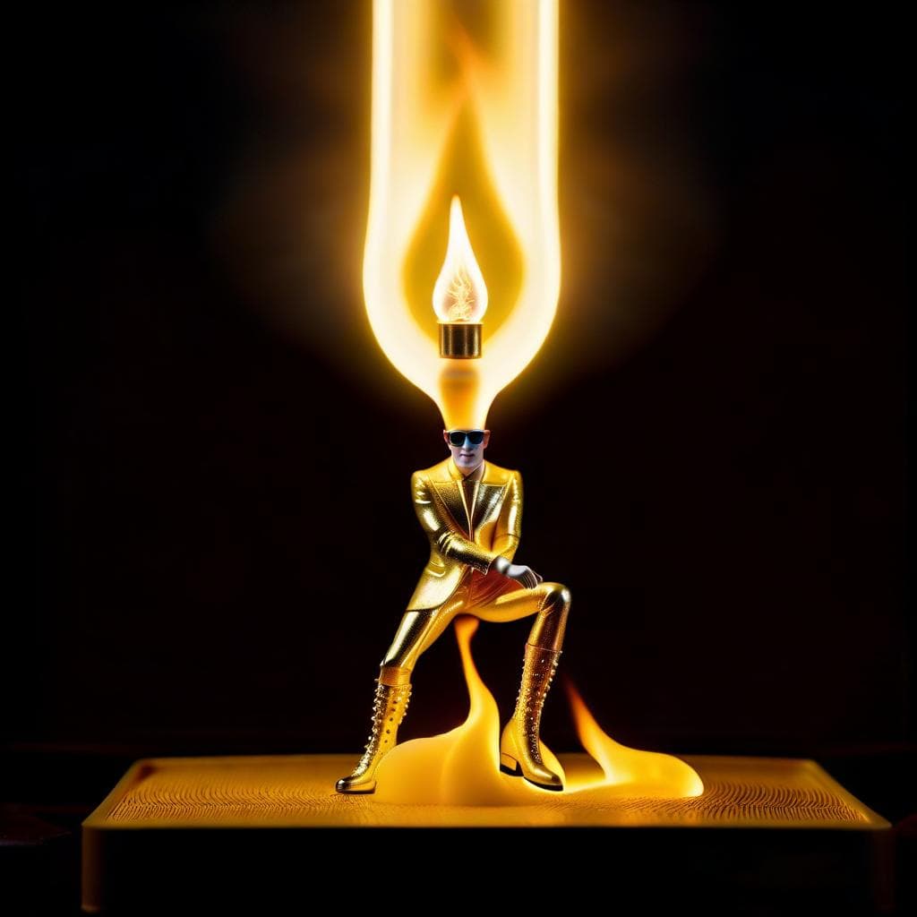 AI generated: Portrait of the Starman burning up his fuse on the Yellow Brick Road with Elton John. Neo surrealism...