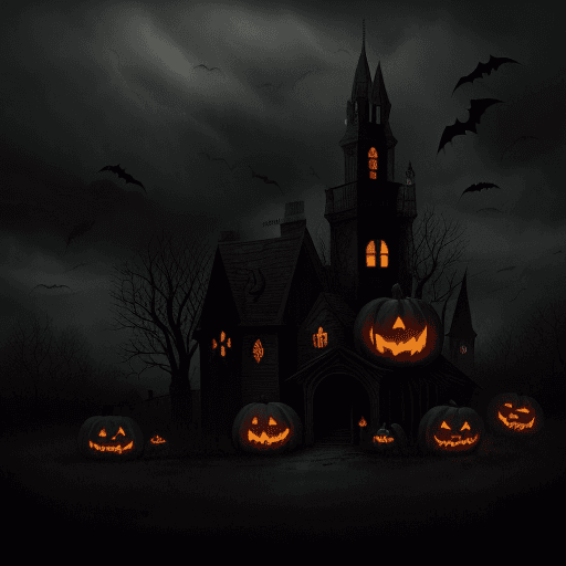 AI generated: GRAPHIC rusty color tones, muted dark colors, halloween , bats, spiderweb , medieval , gothic, dark,...
