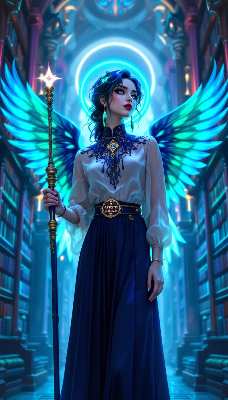AI generated: In this enchanting illustration, a gothic anime woman with captivating sapphire and emerald green ha...