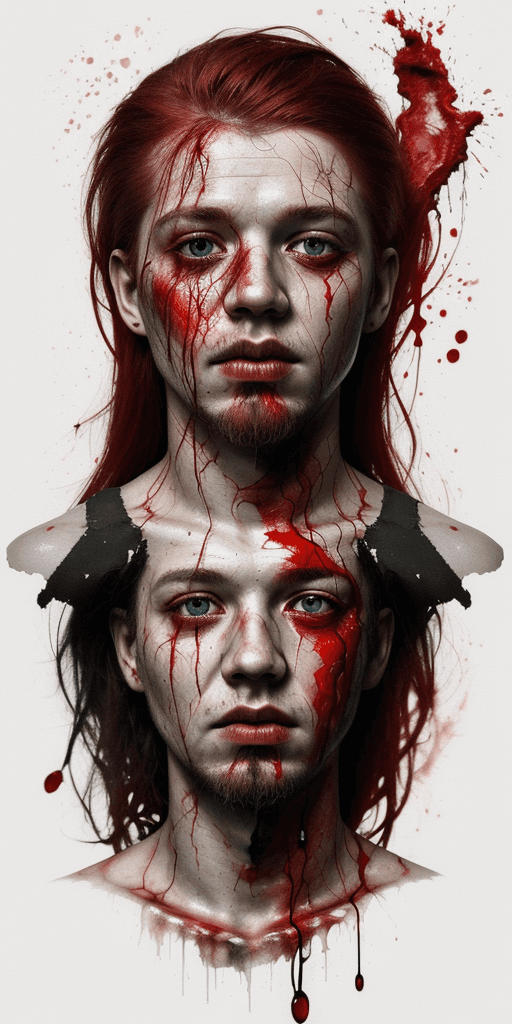 AI generated: (UltraUHD A half body portrait of a battered and injured Thor covered in cuts and blood, half body i...