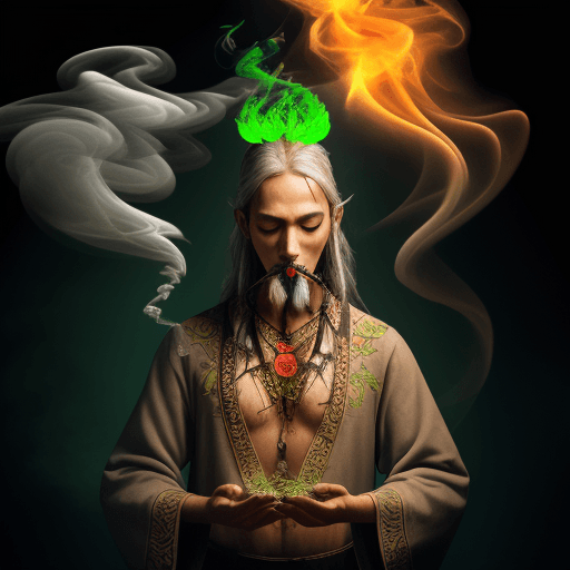 AI generated: master wizard mentalist herbalist shaman with smoke fire and nature