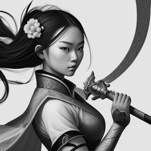AI generated: Chinese swordsman, warrior girl, in the style of editorial illustrations, 32k uhd, monochromatic art...