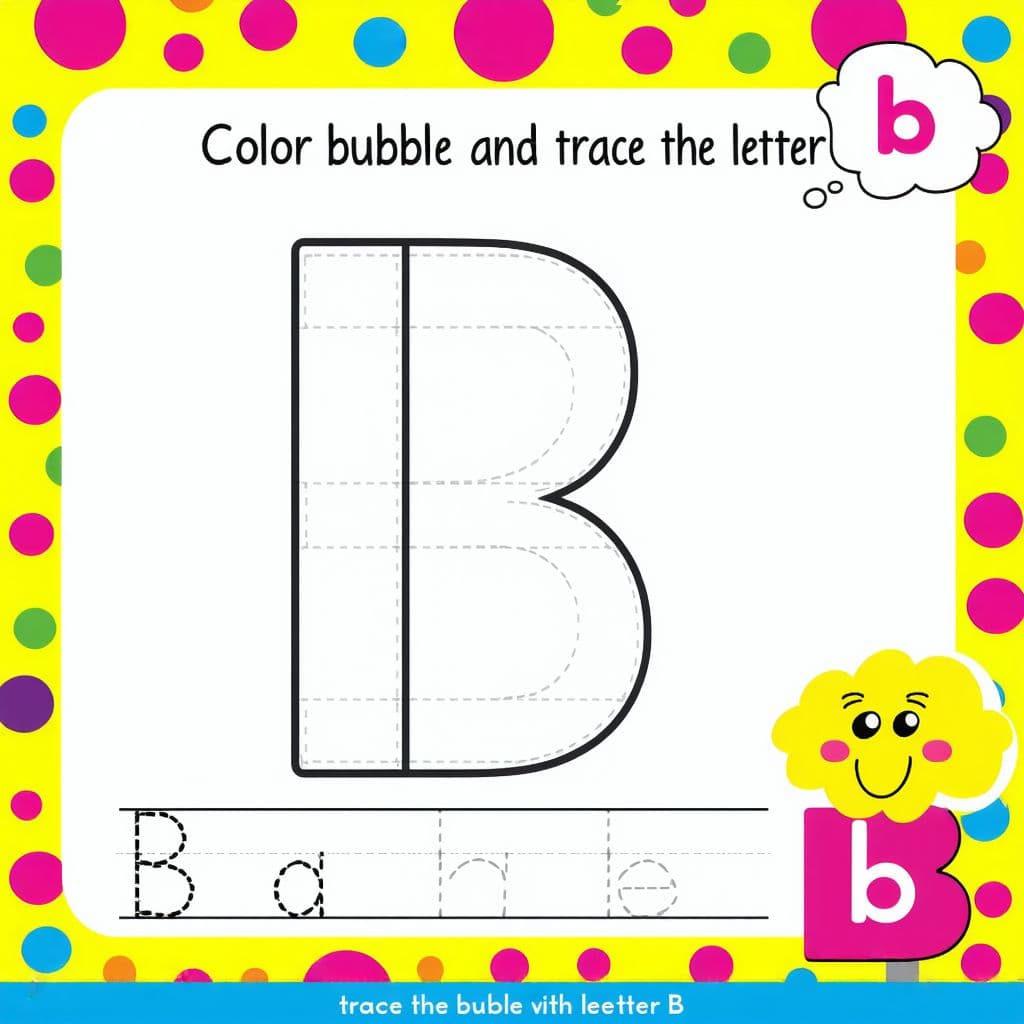 AI generated: A cheerful worksheet for preschoolers centered on the letter "B". It includes a large uppercase "B" ...