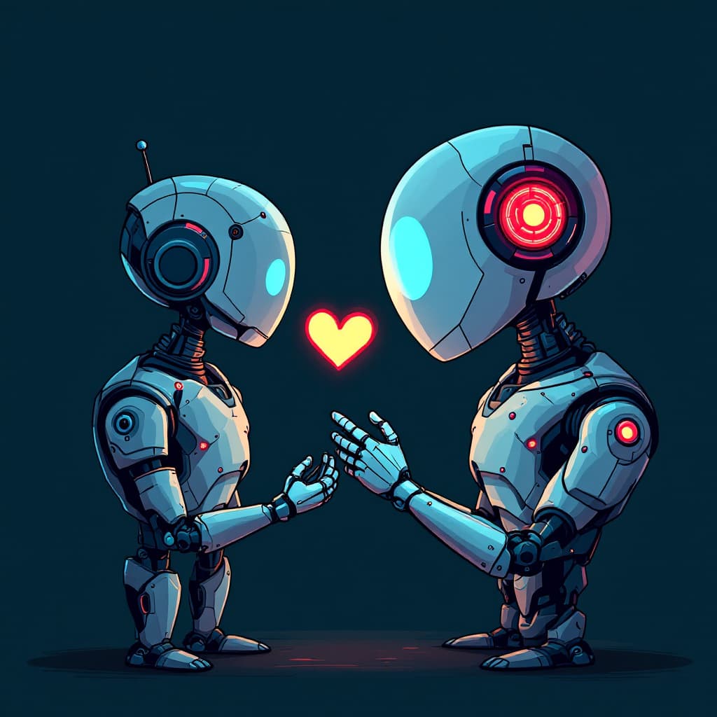 AI generated: Heart-to-heart with a robot. 
