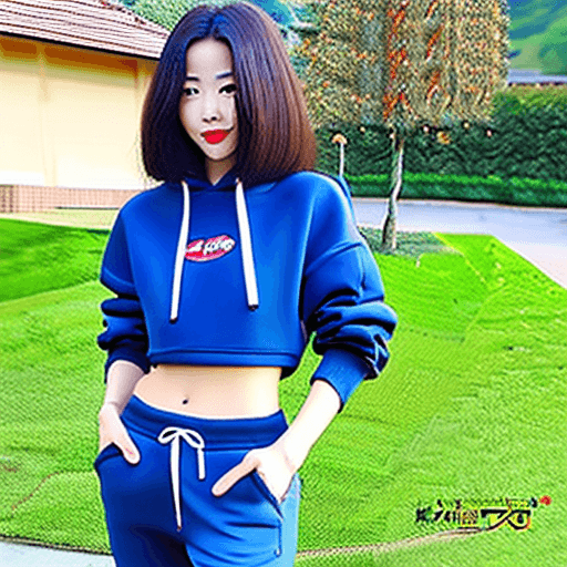 AI generated: 1 girl, beautiful Korean girl, (Cute Loose Bob hair), (wearing a cropped hoodie, capri sweatpants:1....