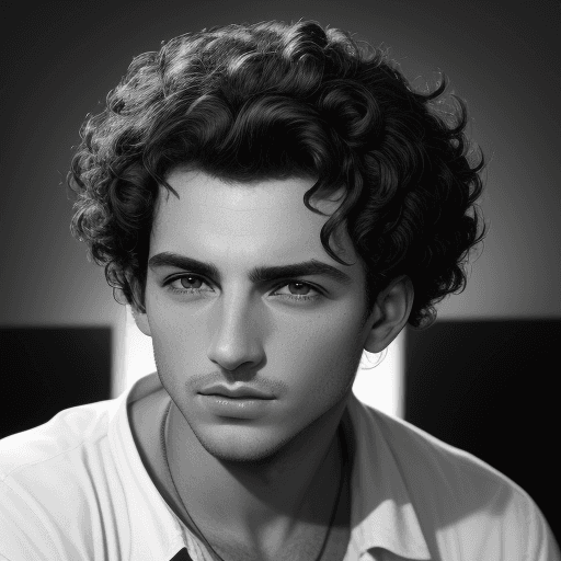 AI generated: Image by Christian Ranucci, a men, photo with a short curly hair, and black rectangle bezel. Black a...