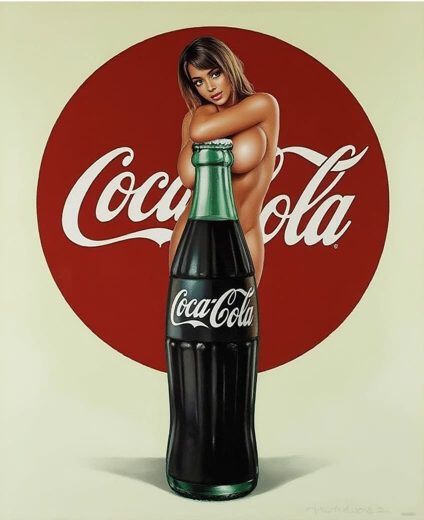 AI generated: bright red circle reminiscent of the Coca-Cola logo's color and shape. The white script of the Coca-...