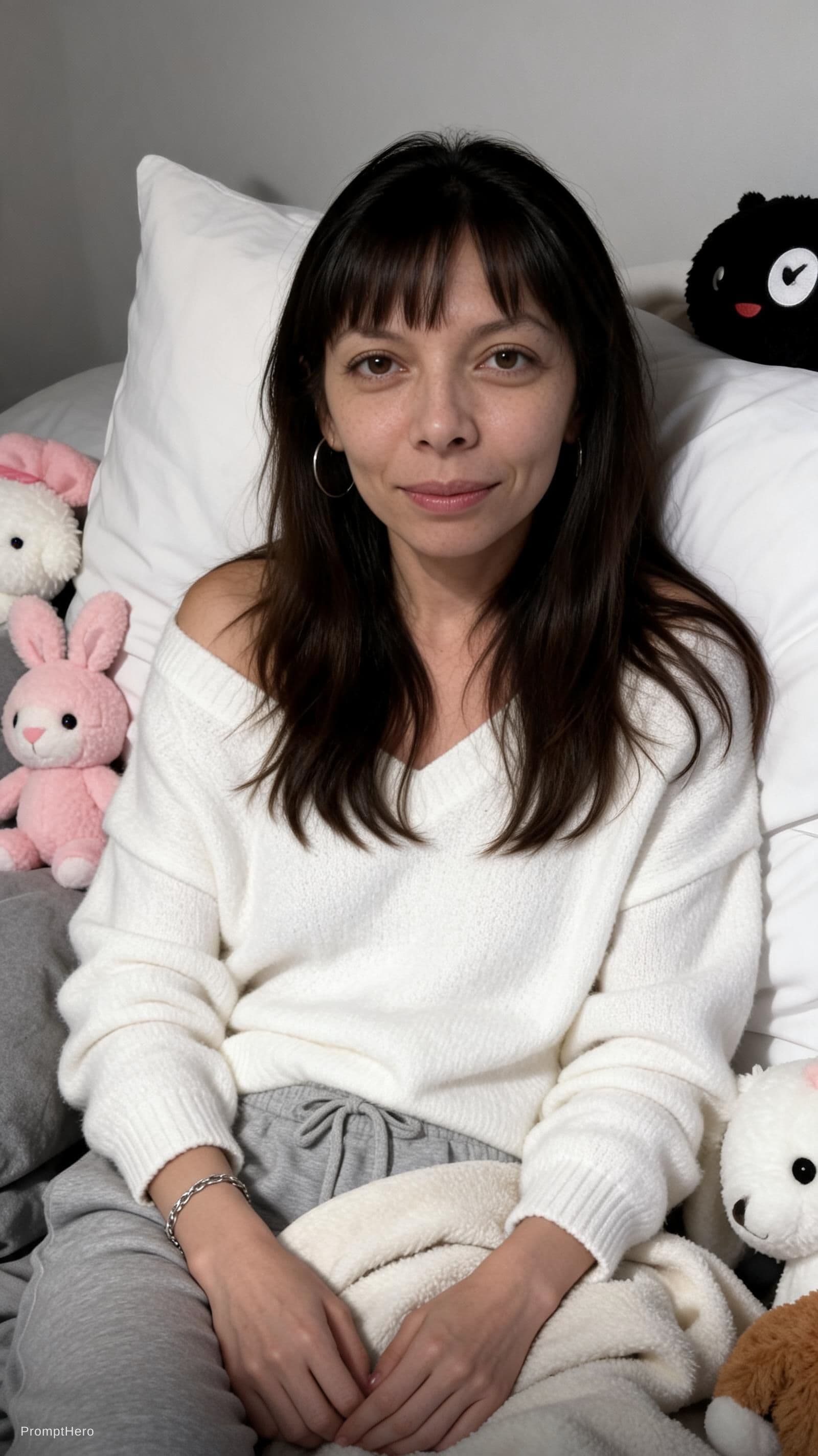 AI generated: {
  "subject": {
    "description": "An ultra-realistic vertical photograph of the woman in the refe...