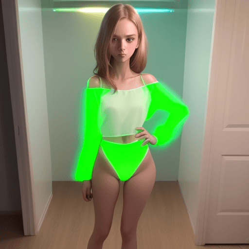 AI generated: Full body photo of a blushing Polish American female model with short shiny blonde brown hair in wor...