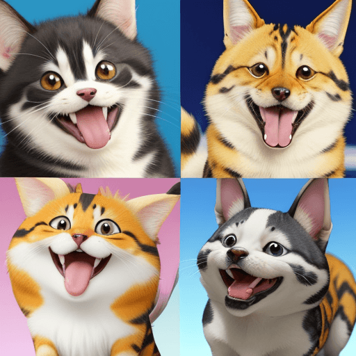 AI generated: Cute pets, cartoons, anime, big smiles,