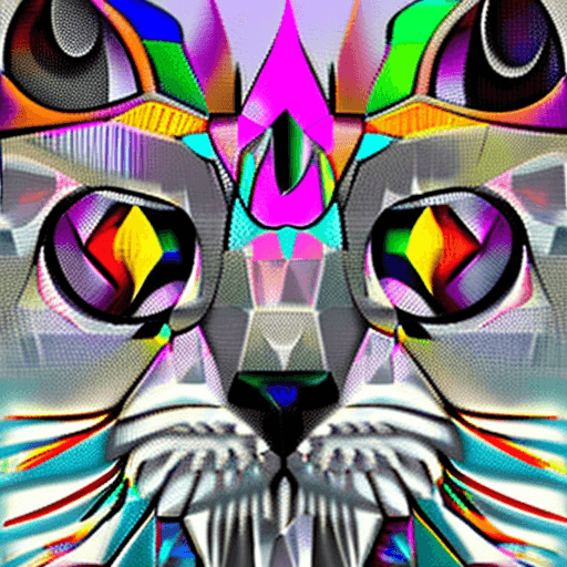 AI generated: Ilustracion geométrica de un gato ultra colorida con detalles en 4K y calidad HD. 