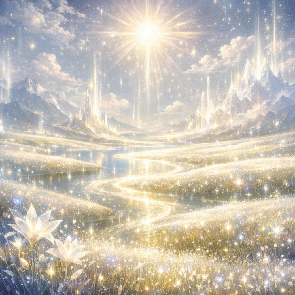 AI generated: Create a unique environment/Biome of a Light → The Radiant Plains (endless glowing fields of pure il...