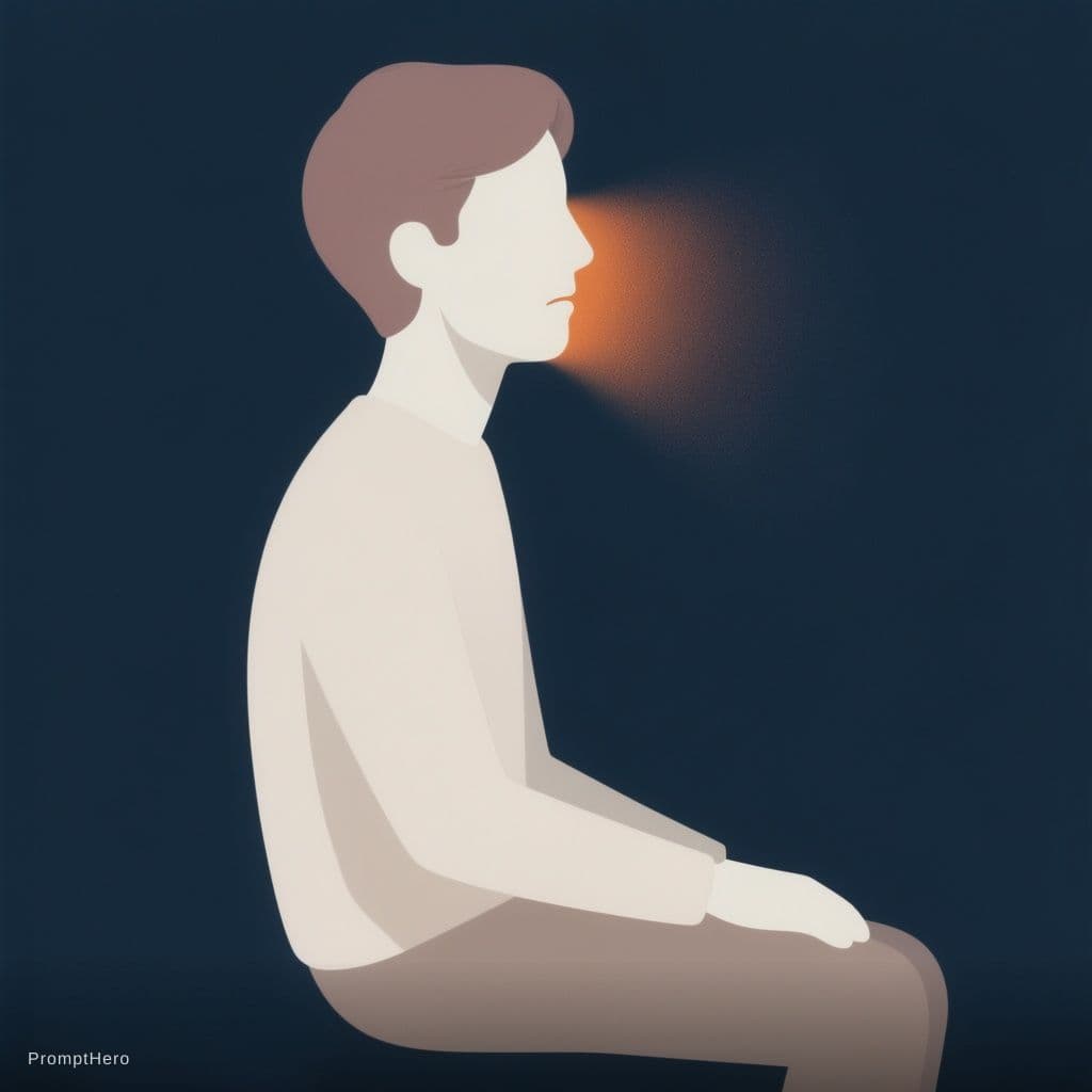 AI generated: Flat 2D vector illustration, stylised side-profile of a human figure sitting still, deep navy backgr...