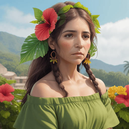 AI generated: crea diseños de flores de hibiscus amarilla con hojas verde olivas, 8k, con fondo de sol poniente, c...