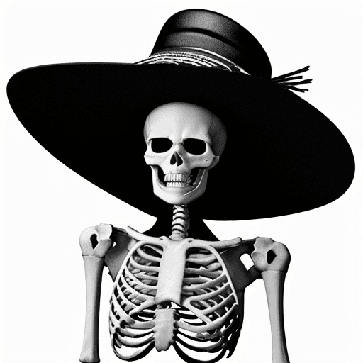 AI generated: skeleton wearing a sombrero, vector B&W