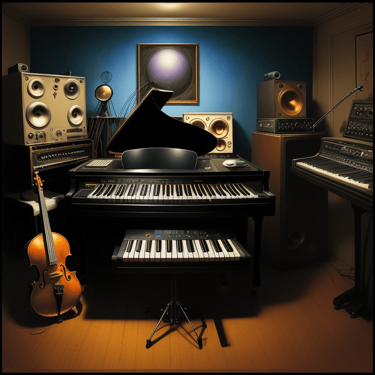 AI generated: music Album cover picture, jazz, blues, classical music , surreal art, oil picture, radio, speaker, ...