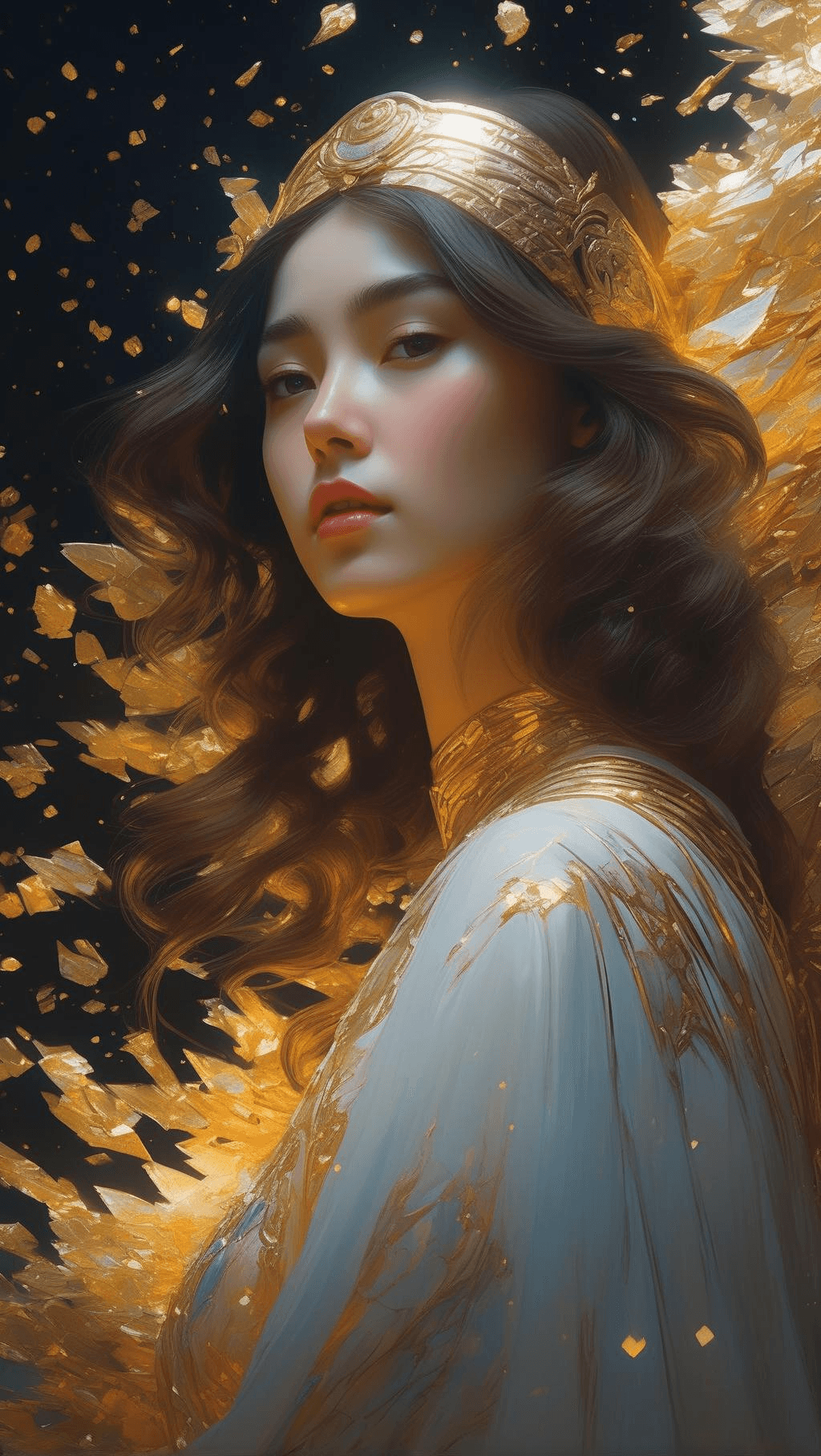 AI generated: stunning heavenly beautiful woman, sharp contrast, Techno Marble, photorealistic, creepy, art by gas...
