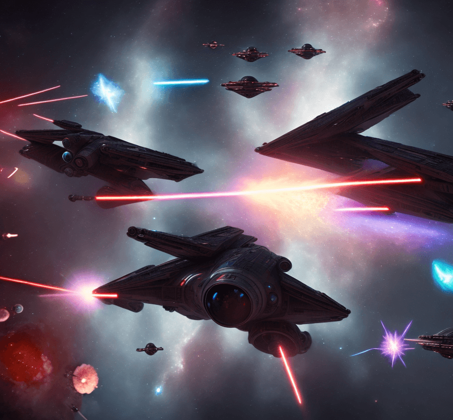 AI generated: a battle with 2  spaceships. Explosions. laser beams. . 8k, intricate detail, nebula sky, photoreali...