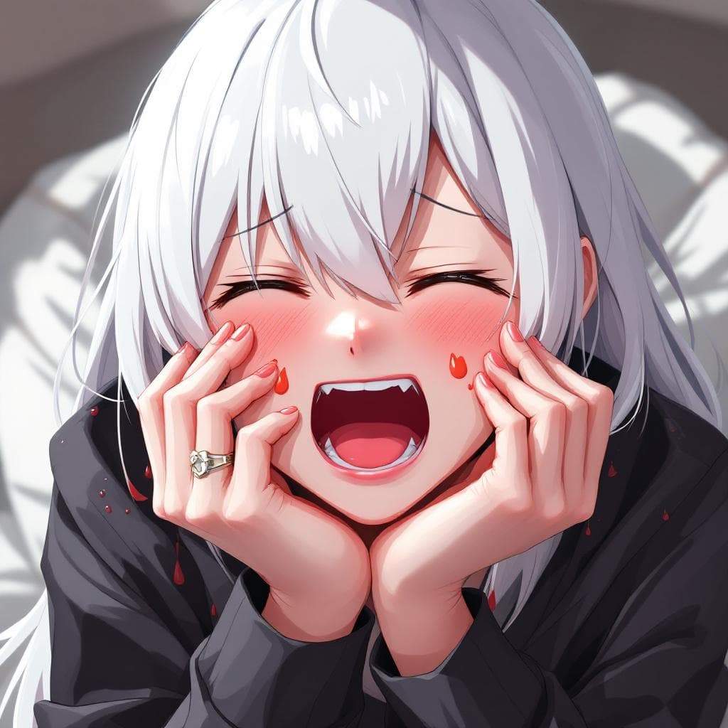 AI generated: waifu with white hair, moaning anime, crossed-eyed, pleasured face, opened eyes, juice on face, hot
