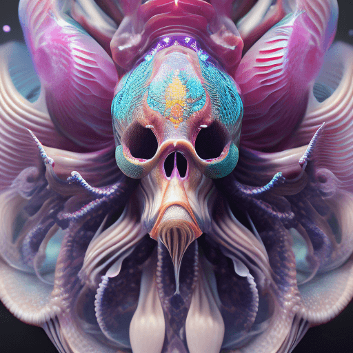 AI generated: Goddess close-up portrait ribcagel. jellyfish phoenix head, nautilus, orchid, skull, betta fish, bio...