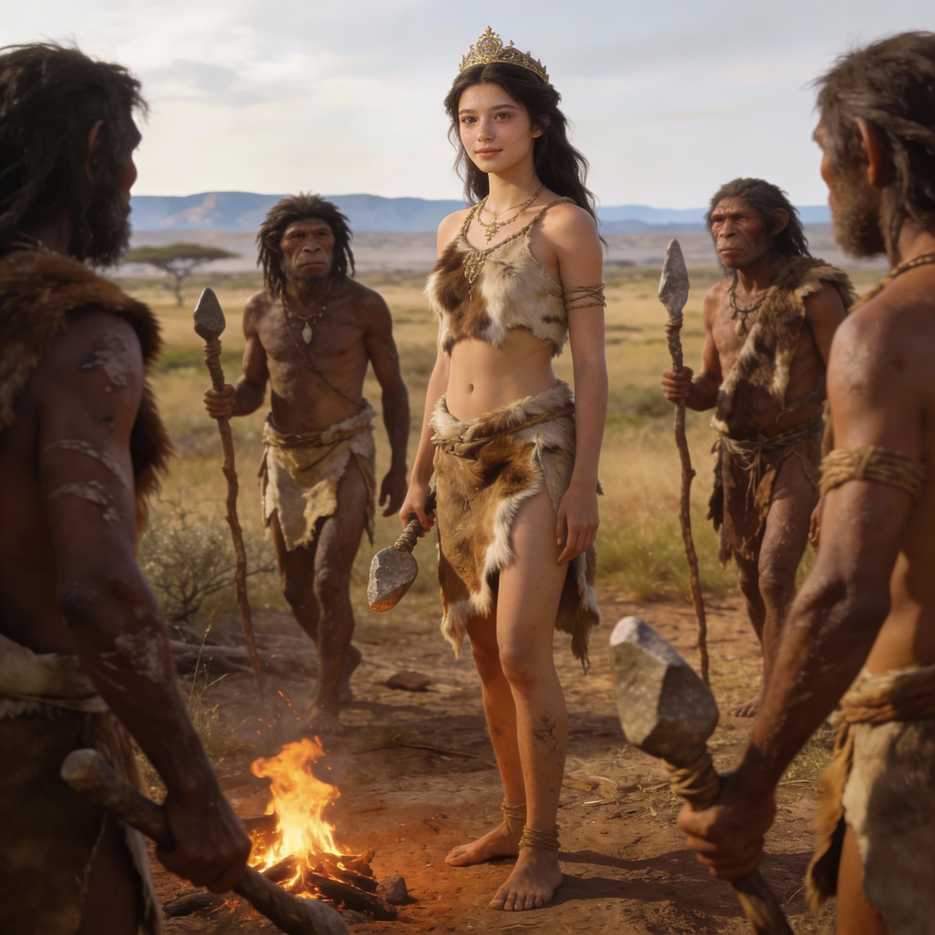 AI generated: Create an image feturing the follow criterias:

Tier 2 — Sapient Nomadism
Era: ~300,000–12,000 BCE
R...