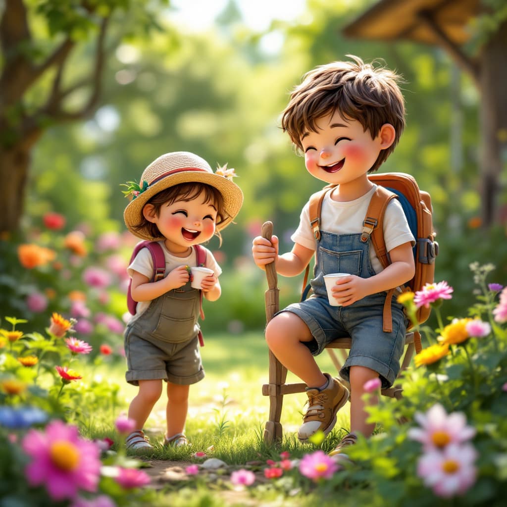 AI generated: Hyper realistic kidengarden school summer camp, kids plyaing joyfully
