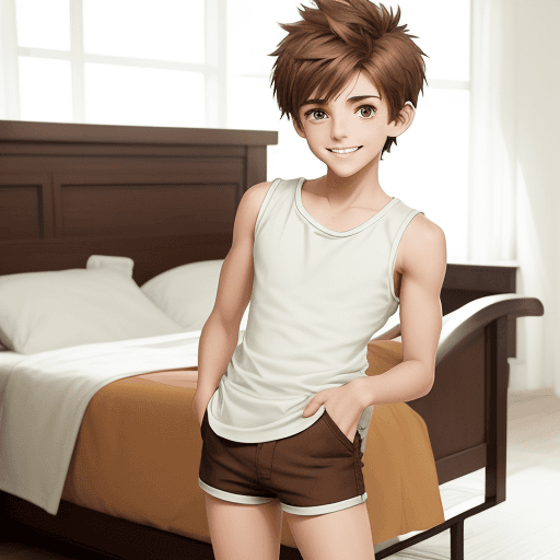 AI generated: Perfect anime ilustration, 1male, young, shota, brown hair, short hair, spiky hair, cute face, cute ...