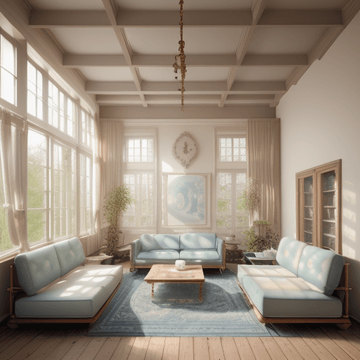AI generated: High resolution photography interior design, dreamy sunken living room conversation pit, wooden floo...