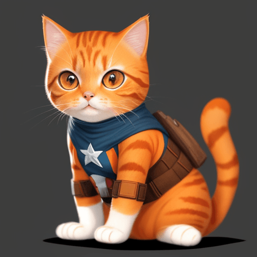 AI generated: a cute orange cat , (as captain america),